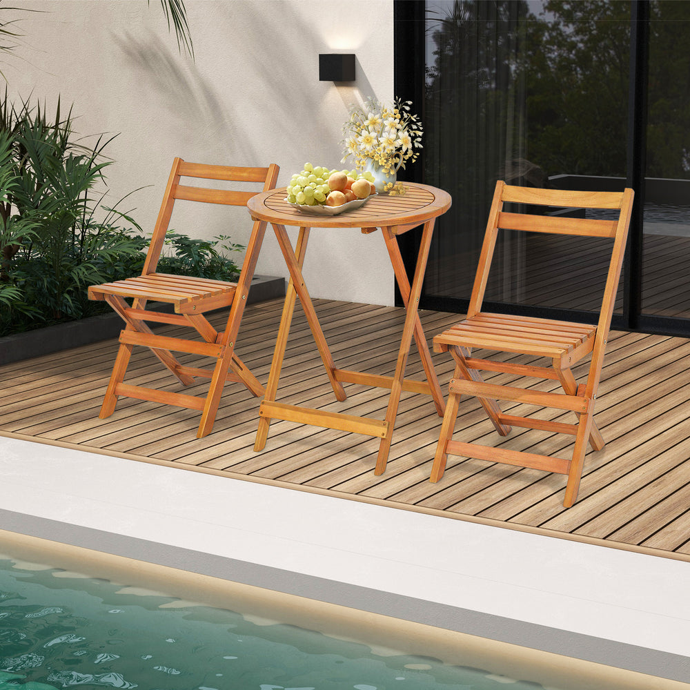3 Pieces Folding Patio Bistro Set with Slatted Tabletop - TidySpaces