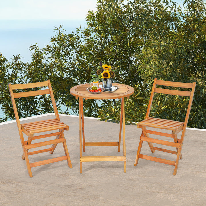 3 Pieces Folding Patio Bistro Set with Slatted Tabletop - TidySpaces