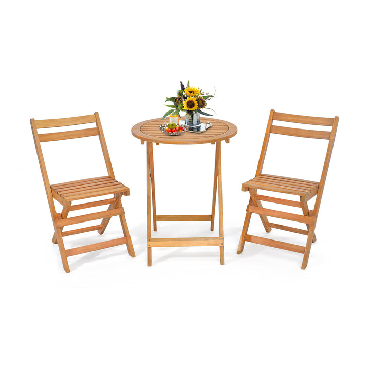 3 Pieces Folding Patio Bistro Set with Slatted Tabletop - TidySpaces