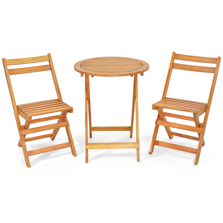 3 Pieces Folding Patio Bistro Set with Slatted Tabletop - TidySpaces