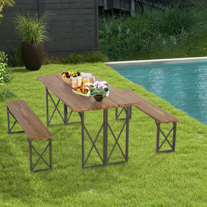 3 Pieces Outdoor Acacia Wood Dining Set with 4.5 cm Umbrella Hole - TidySpaces