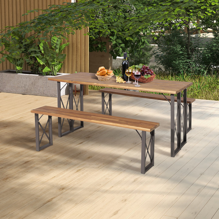 3 Pieces Outdoor Acacia Wood Dining Set with 4.5 cm Umbrella Hole - TidySpaces