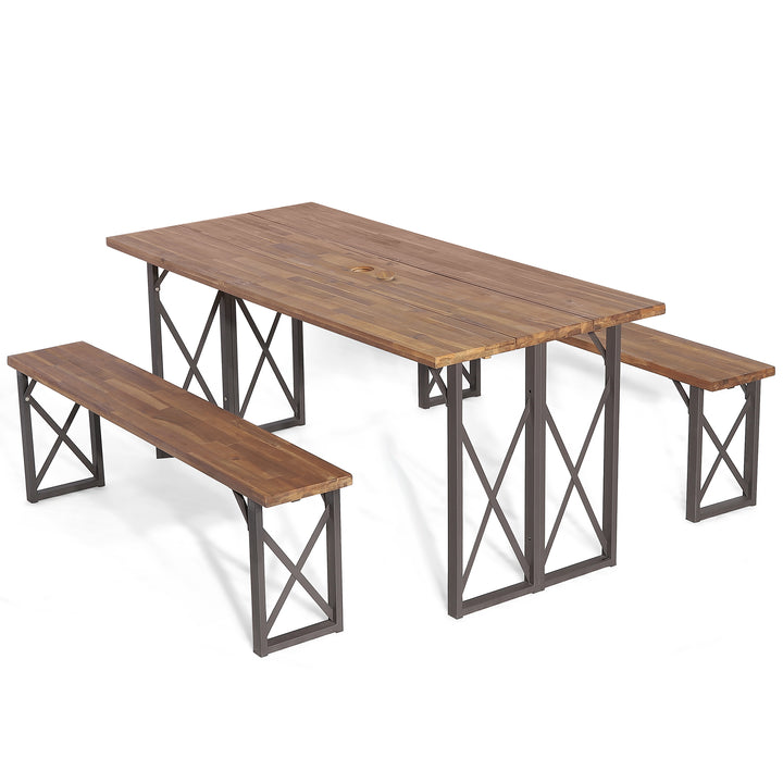 3 Pieces Outdoor Acacia Wood Dining Set with 4.5 cm Umbrella Hole - TidySpaces