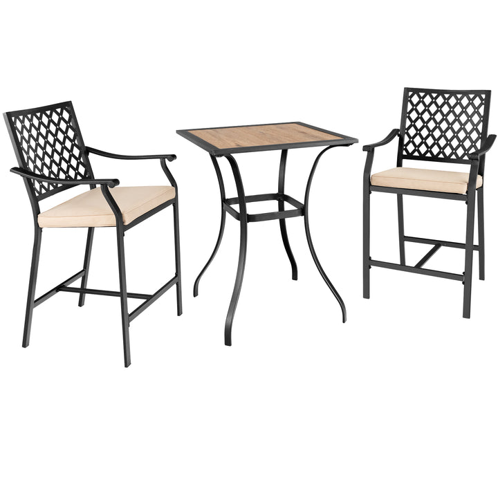 3 Pieces Patio Bar Set with High-Density Seat Cushions - TidySpaces