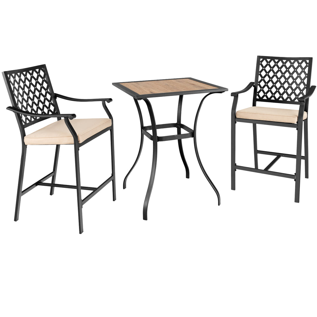 3 Pieces Patio Bar Set with High-Density Seat Cushions - TidySpaces