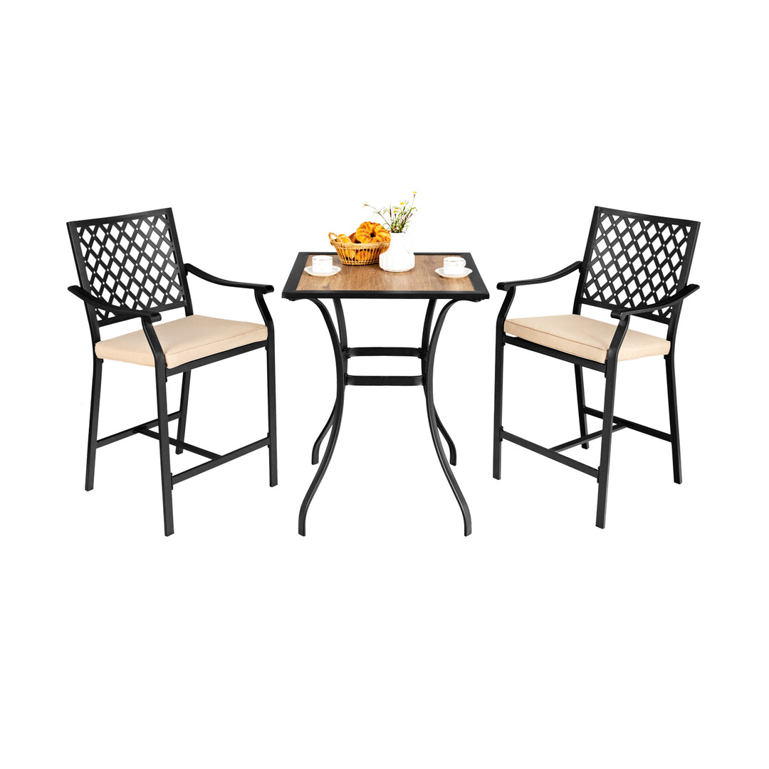 3 Pieces Patio Bar Set with High-Density Seat Cushions - TidySpaces
