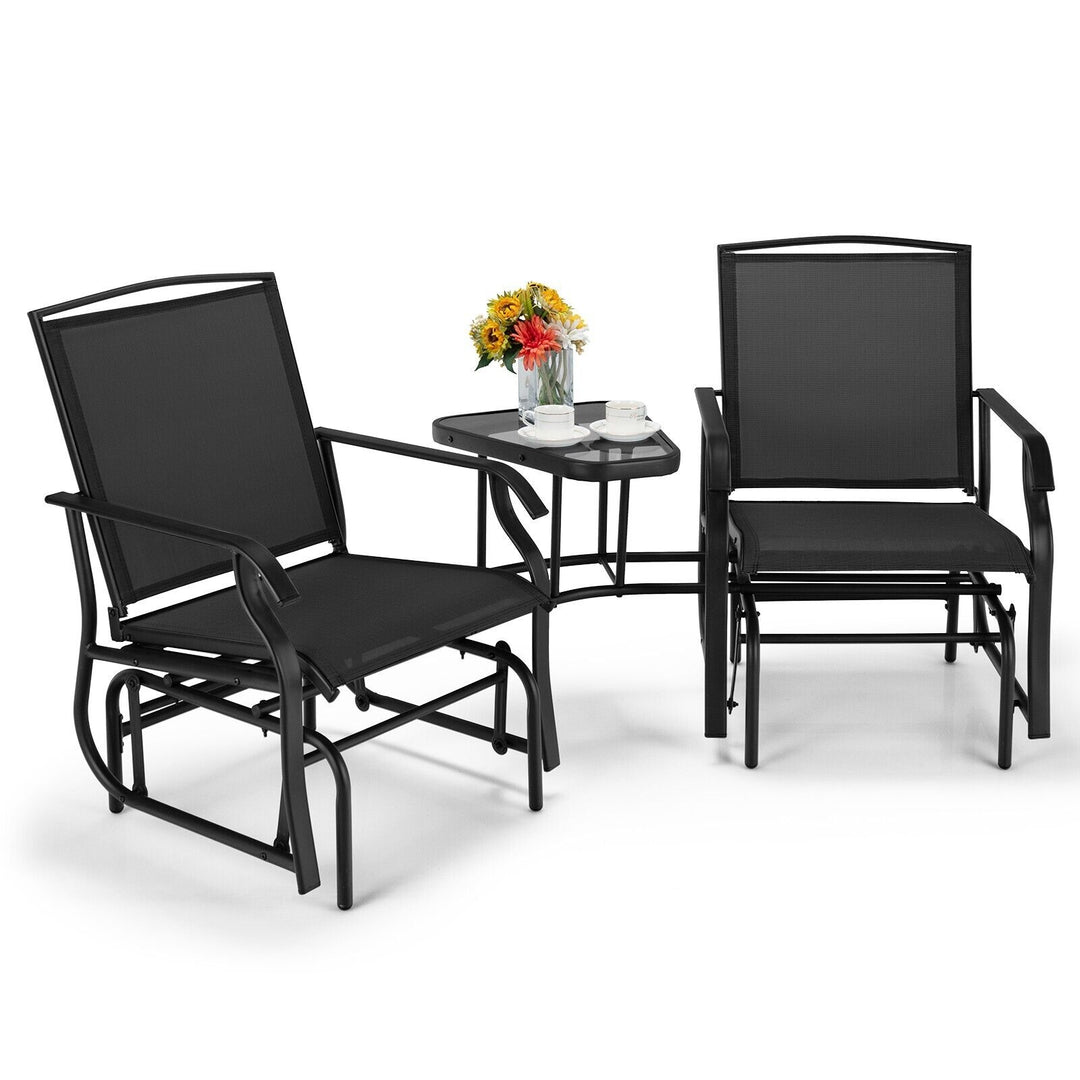 Outdoor Double Swing Glider Chair with Table and Umbrella Hole Black - TidySpaces