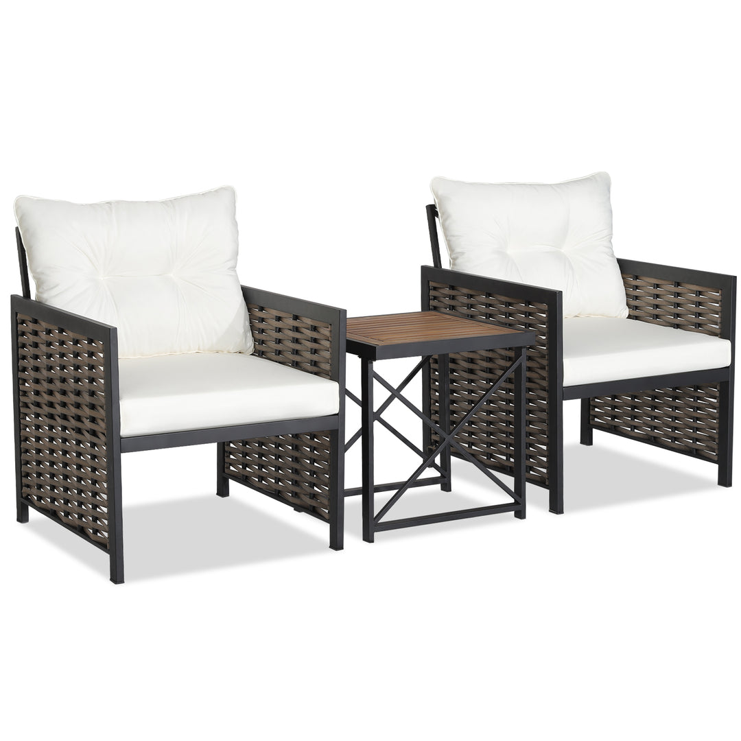3 Pieces Patio Rattan Bistro Set with Acacia Wood Tabletop - TidySpaces