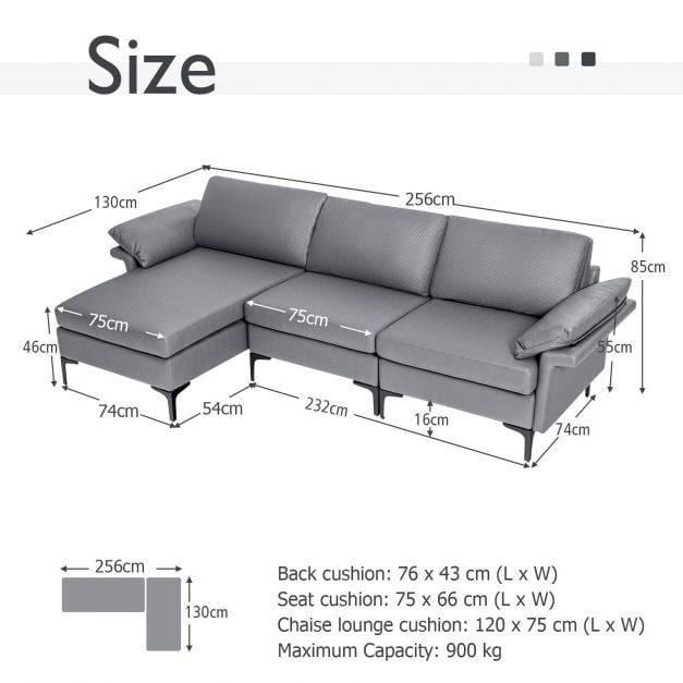 L shaped 3 Seat Upholstered Sectional Sofa - TidySpaces