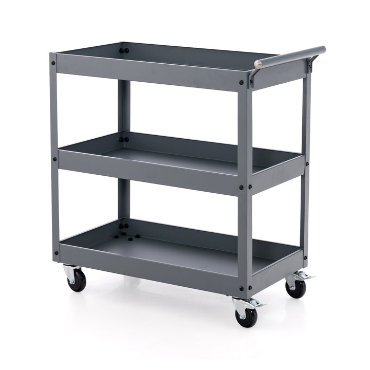 3 Shelf Rolling Metal Utility Cart with Ergonomic Handle Grey - TidySpaces