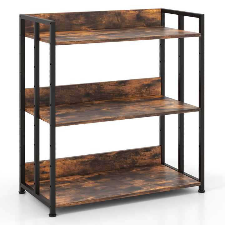 3 Tier Bookshelf with Adjustable Shelves and Metal Frame Rustic