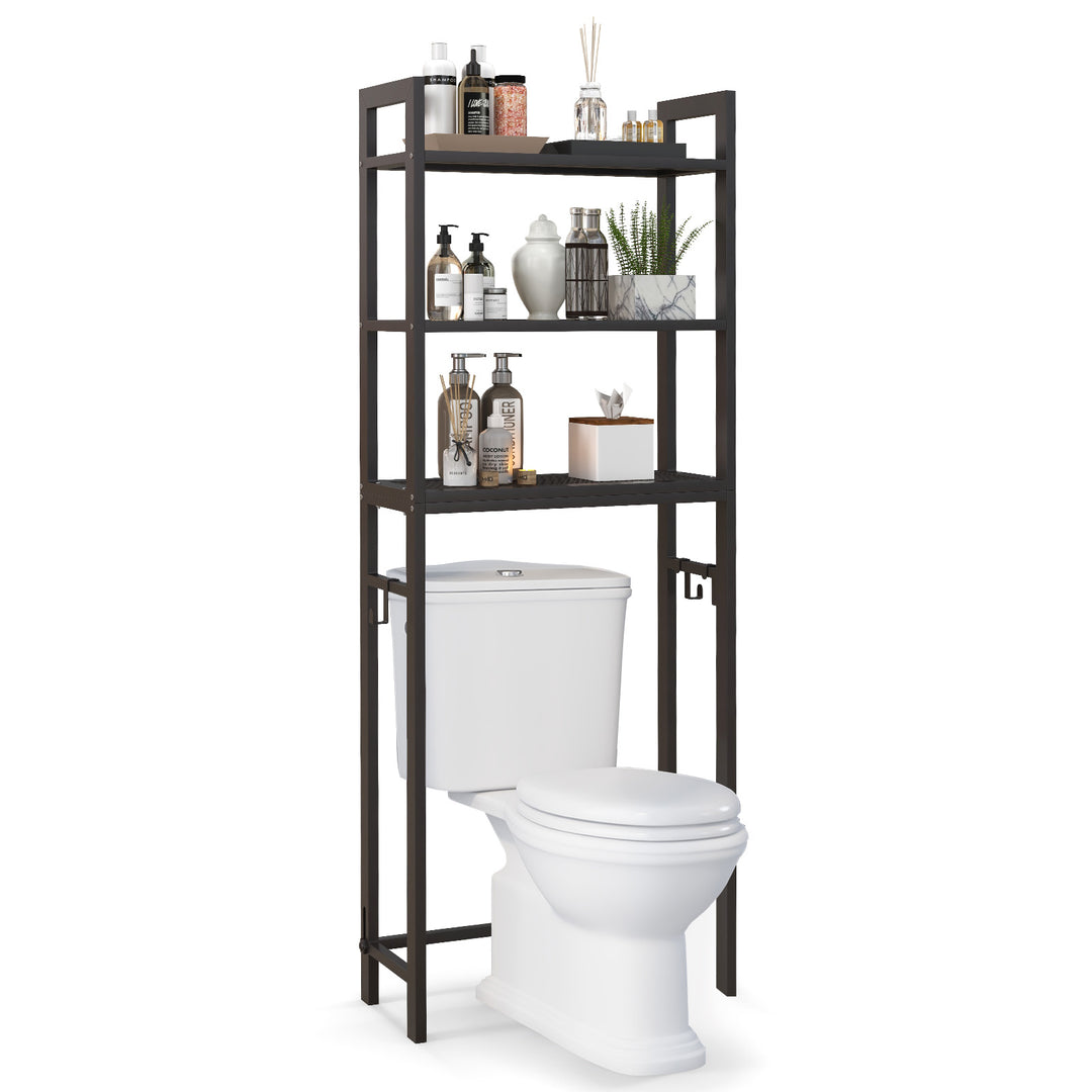 Over-The-Toilet Storage Shelf with Anti-tipping Device and Hooks Brown - TidySpaces
