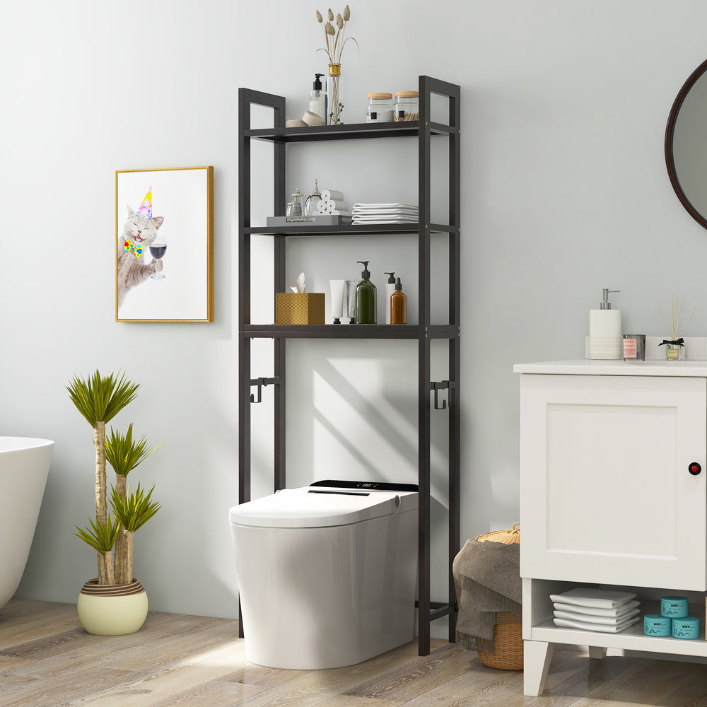 Over-The-Toilet Storage Shelf with Anti-tipping Device and Hooks - TidySpaces