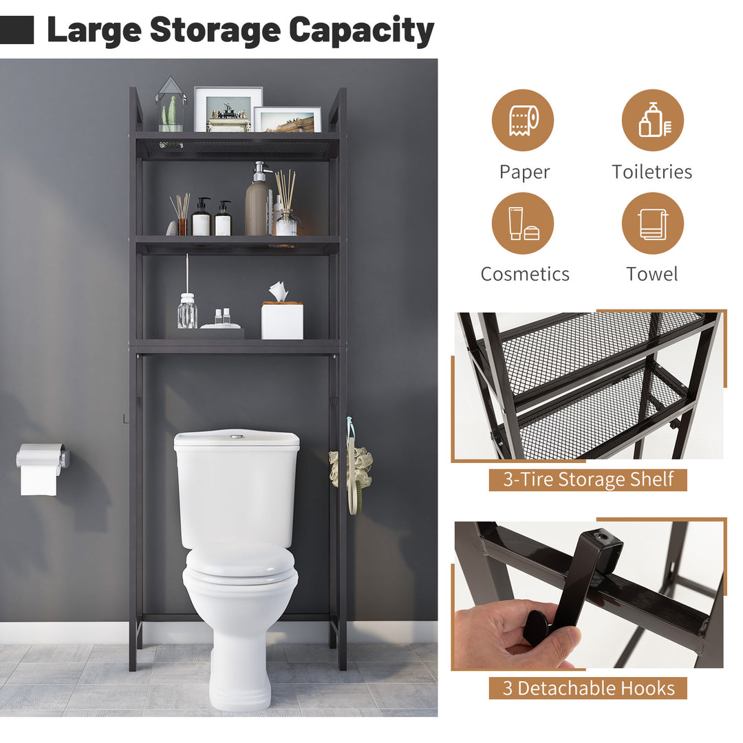 Over-The-Toilet Storage Shelf with Anti-tipping Device and Hooks - TidySpaces