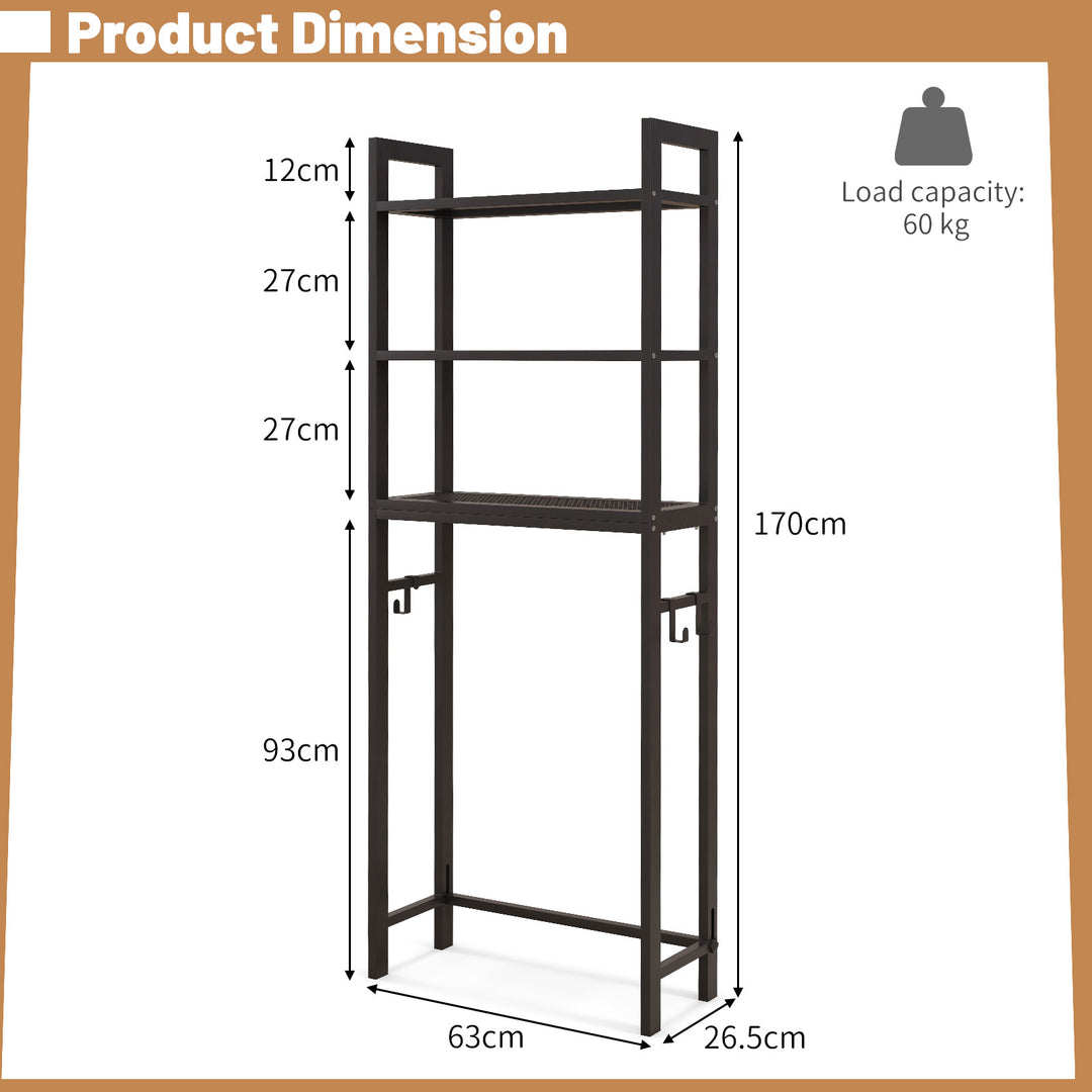 Over-The-Toilet Storage Shelf with Anti-tipping Device and Hooks - TidySpaces