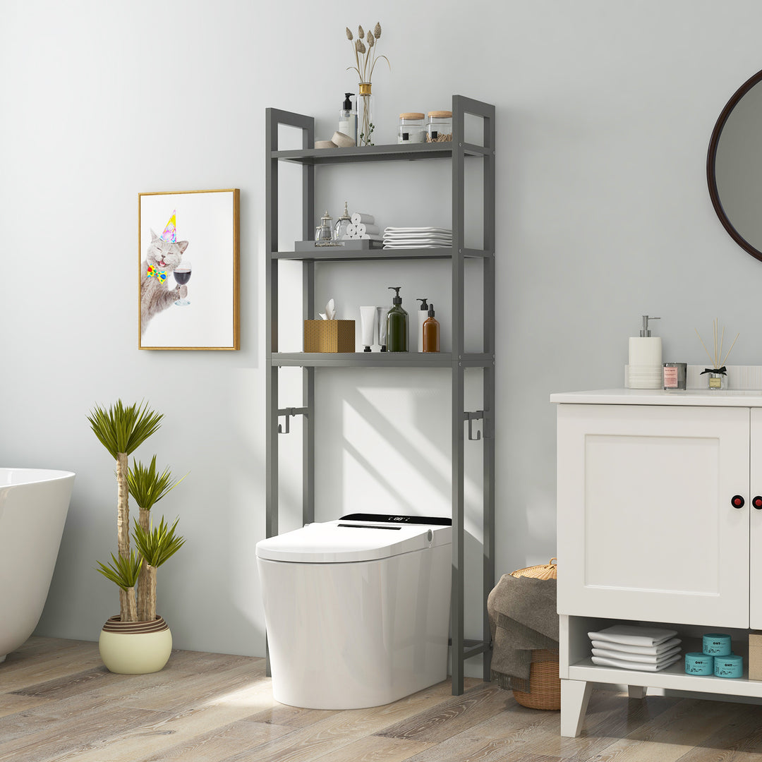 Over-The-Toilet Storage Shelf with Anti-tipping Device and Hooks - TidySpaces