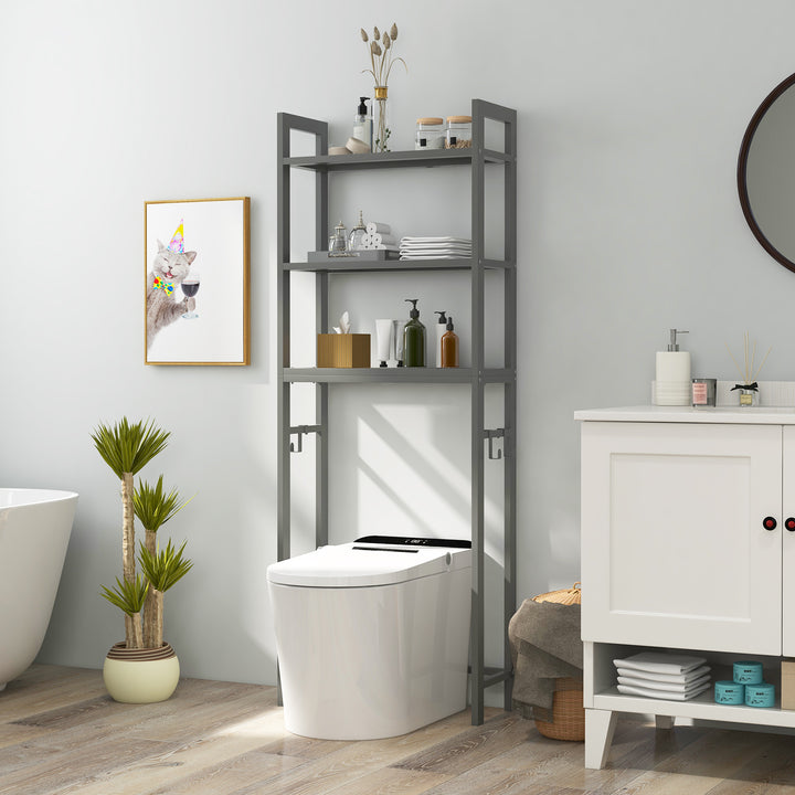 Over-The-Toilet Storage Shelf with Anti-tipping Device and Hooks - TidySpaces