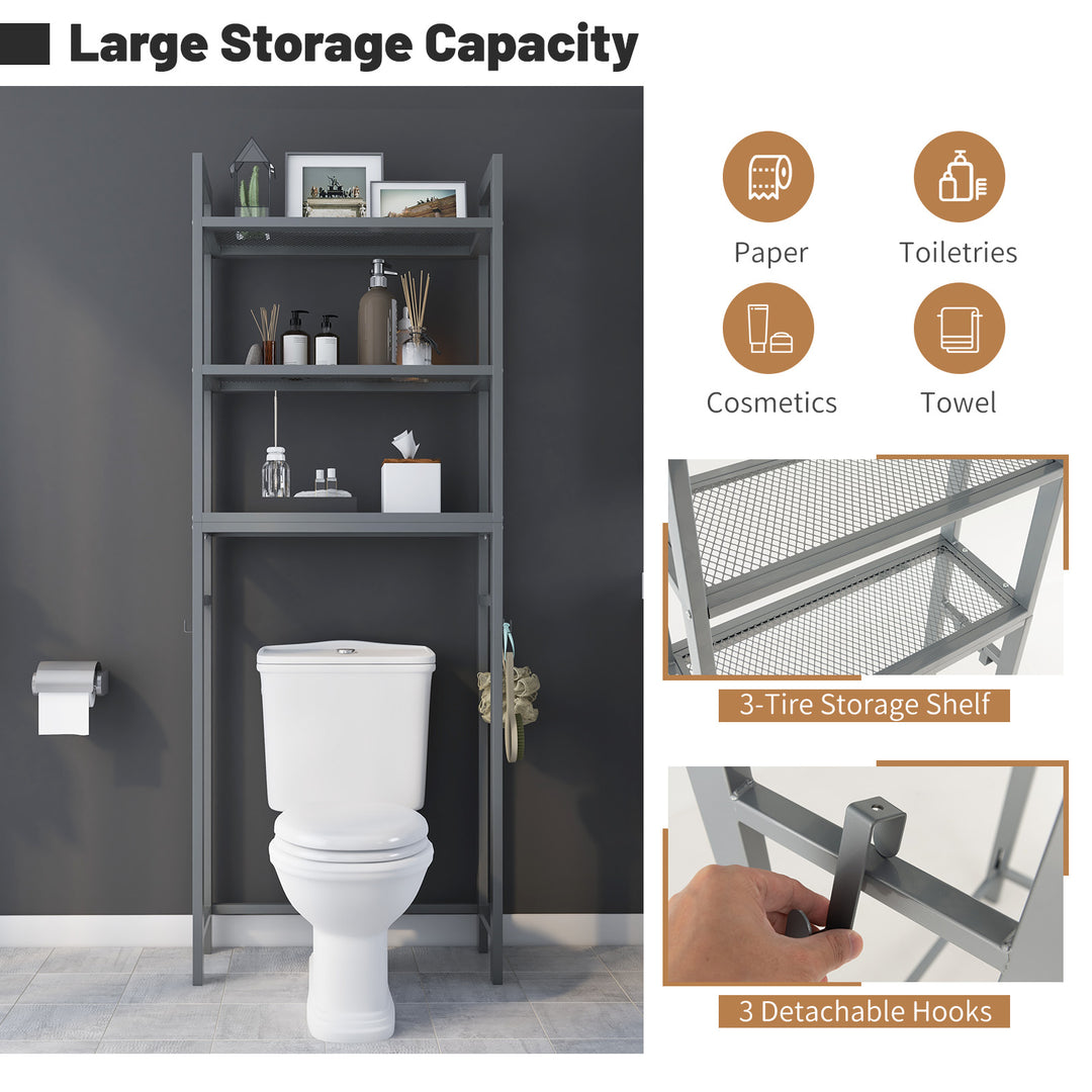 Over-The-Toilet Storage Shelf with Anti-tipping Device and Hooks - TidySpaces