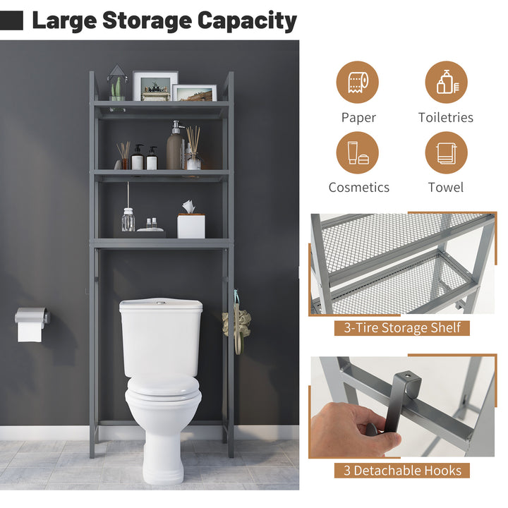 Over-The-Toilet Storage Shelf with Anti-tipping Device and Hooks - TidySpaces