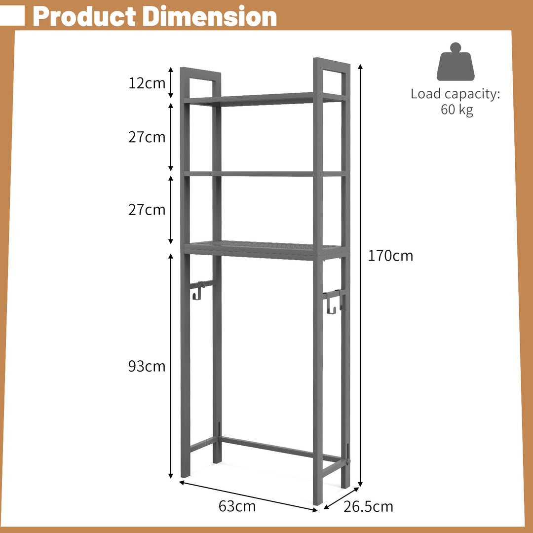 Over-The-Toilet Storage Shelf with Anti-tipping Device and Hooks - TidySpaces