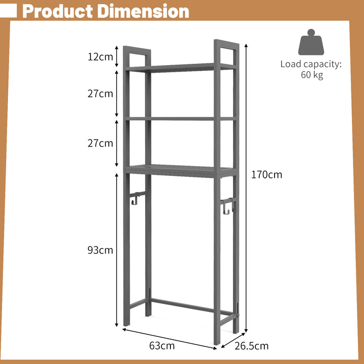 Over-The-Toilet Storage Shelf with Anti-tipping Device and Hooks - TidySpaces