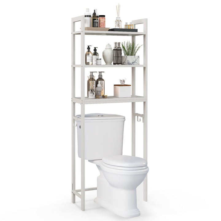 Over-The-Toilet Storage Shelf with Anti-tipping Device and Hooks White - TidySpaces