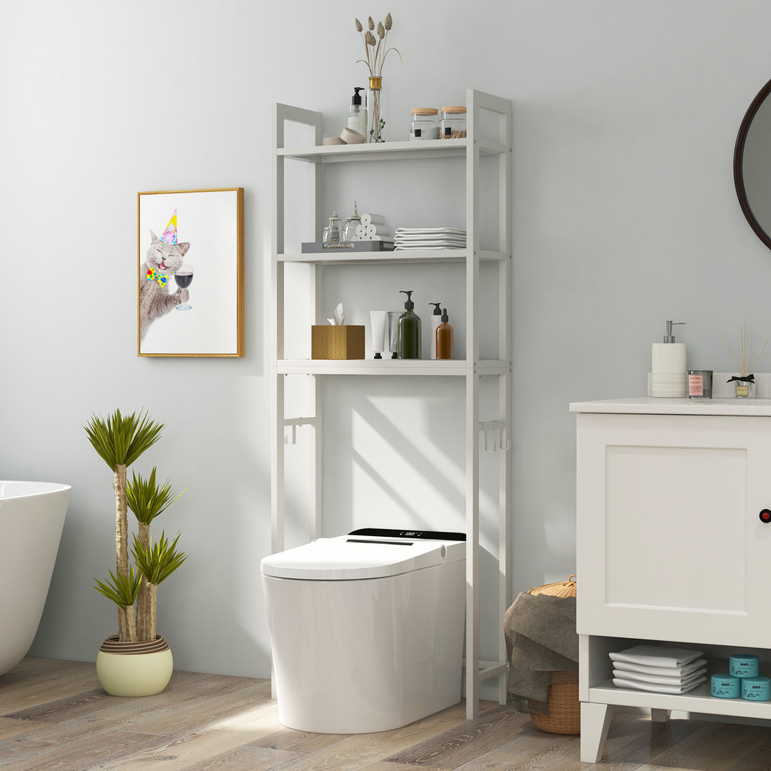 Over-The-Toilet Storage Shelf with Anti-tipping Device and Hooks - TidySpaces