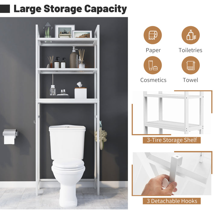 Over-The-Toilet Storage Shelf with Anti-tipping Device and Hooks - TidySpaces