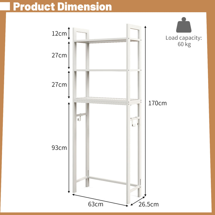 Over-The-Toilet Storage Shelf with Anti-tipping Device and Hooks - TidySpaces