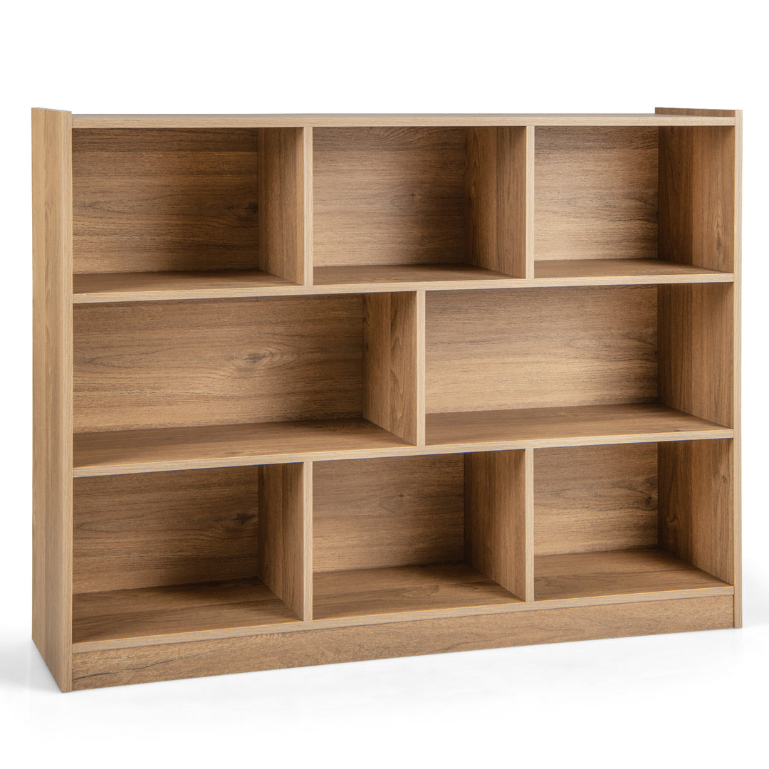 3-Tier Open Bookcase 8 Cube Floor Standing Storage Shelves Display Cabinet Natural - TidySpaces