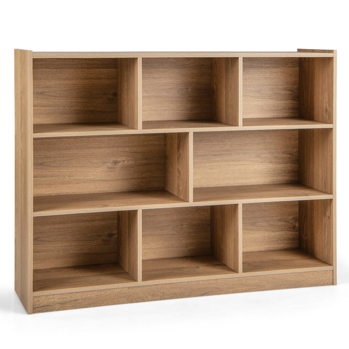 3-Tier Open Bookcase 8 Cube Floor Standing Storage Shelves Display Cabinet Natural - TidySpaces