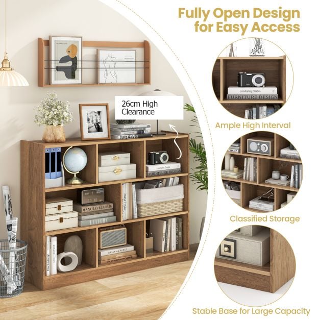 3-Tier Open Bookcase 8 Cube Floor Standing Storage Shelves Display Cabinet - TidySpaces