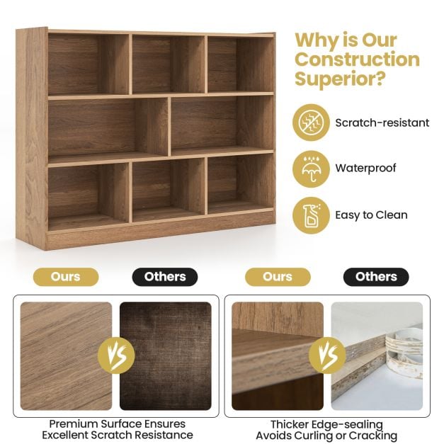 3-Tier Open Bookcase 8 Cube Floor Standing Storage Shelves Display Cabinet - TidySpaces