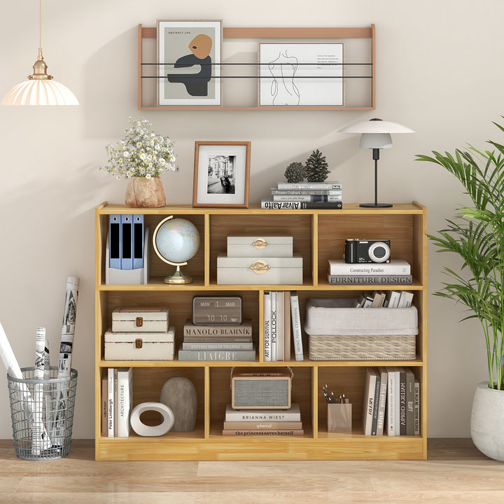 3-Tier Open Bookcase 8 Cube Floor Standing Storage Shelves Display Cabinet - TidySpaces