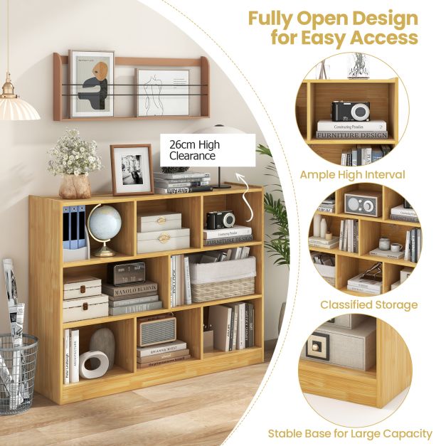 3-Tier Open Bookcase 8 Cube Floor Standing Storage Shelves Display Cabinet - TidySpaces