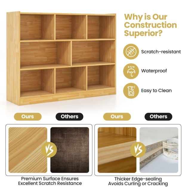 3-Tier Open Bookcase 8 Cube Floor Standing Storage Shelves Display Cabinet - TidySpaces