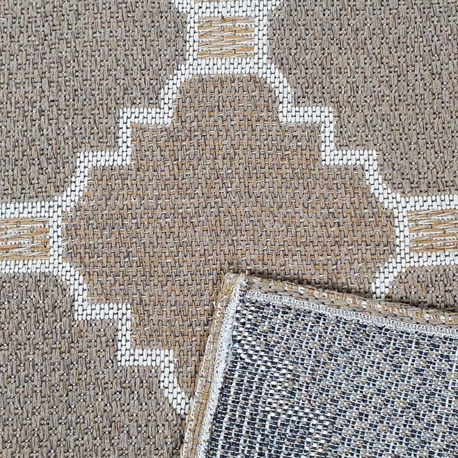 Cotton Rug Runner Trellis Brown Beige Taupe