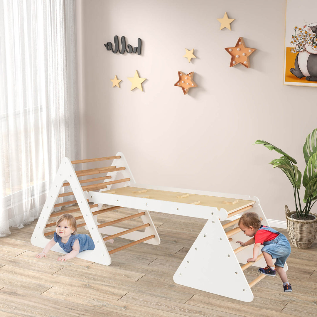 3 in 1 Climbing Toy Set with 2 Triangle Ladders and Double Sided Ramp