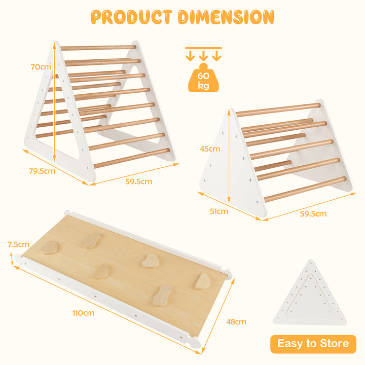 3 in 1 Climbing Toy Set with 2 Triangle Ladders and Double Sided Ramp