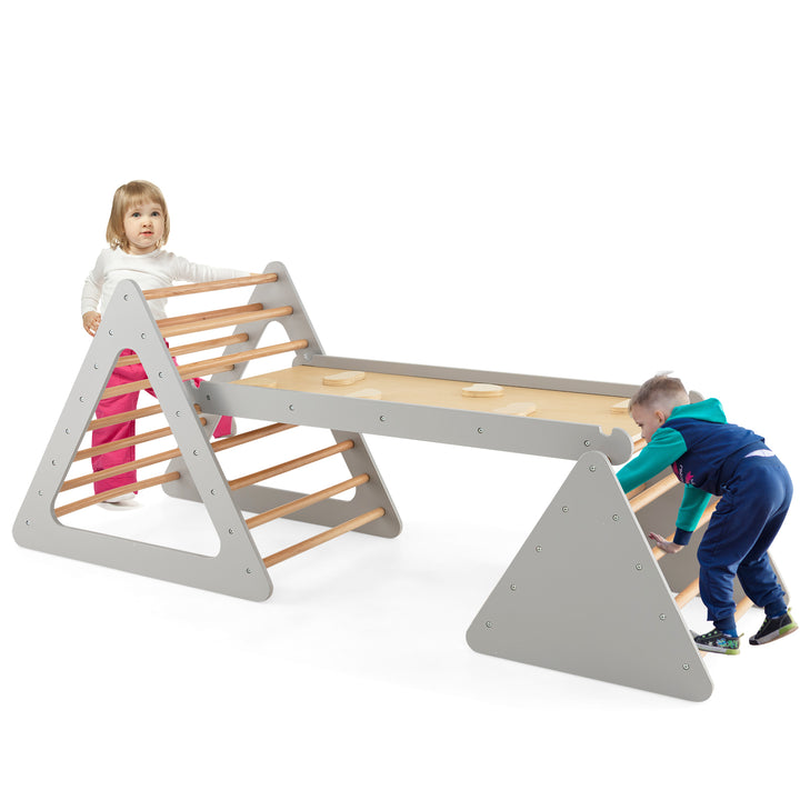 3 in 1 Climbing Toy Set with 2 Triangle Ladders and Double Sided Ramp