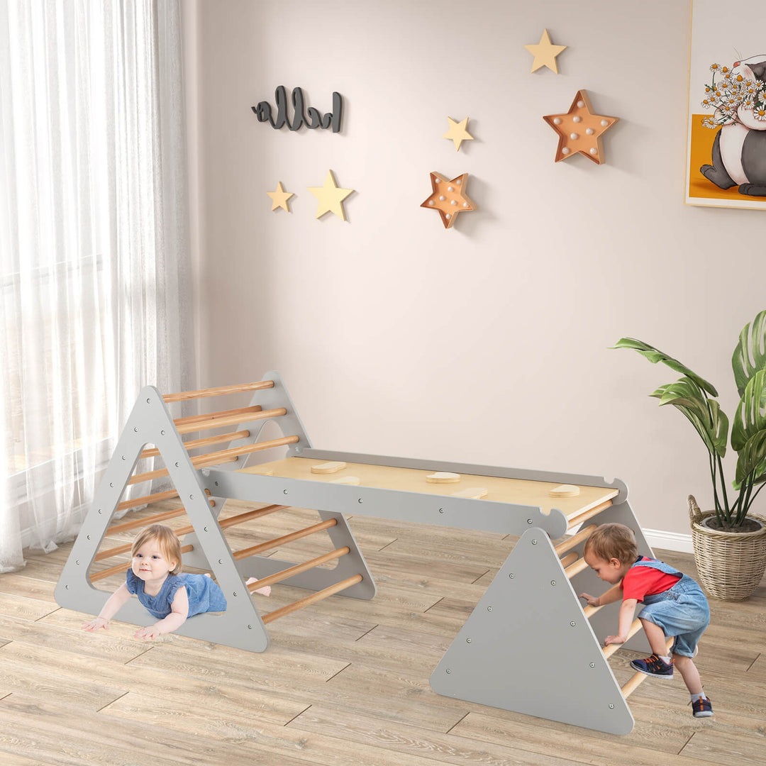 3 in 1 Climbing Toy Set with 2 Triangle Ladders and Double Sided Ramp