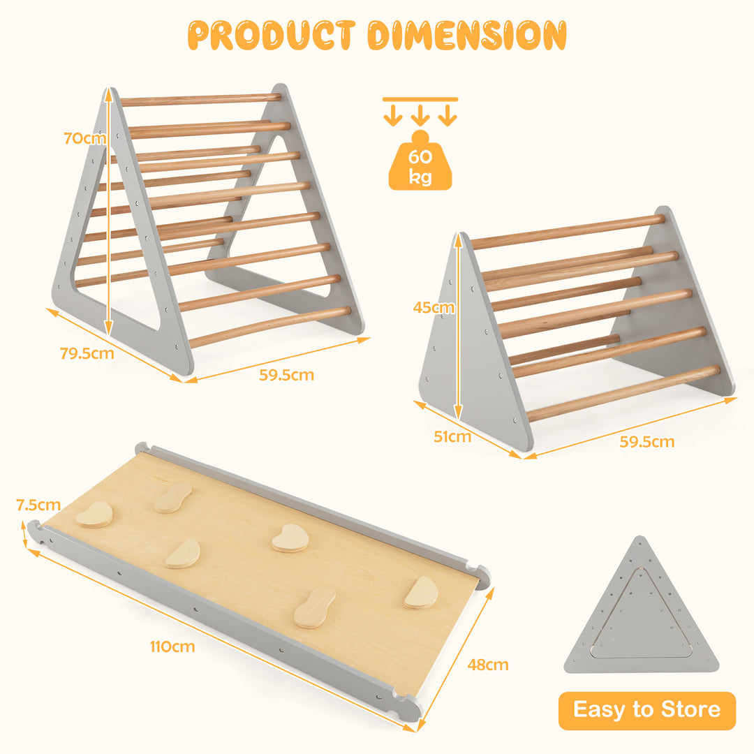 3 in 1 Climbing Toy Set with 2 Triangle Ladders and Double Sided Ramp