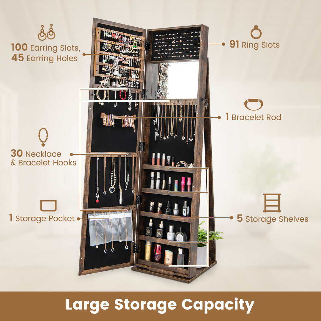 3 in 1 Mirrored Jewelry Armoire with Display Shelves - TidySpaces