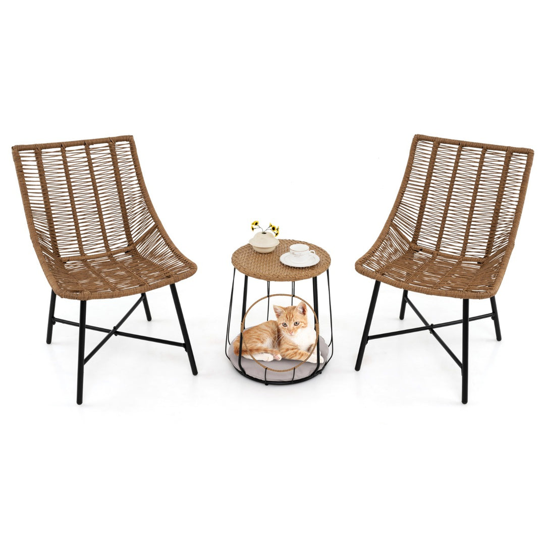 3 Piece Outdoor Furniture Set with Pet House-Light Brown - TidySpaces