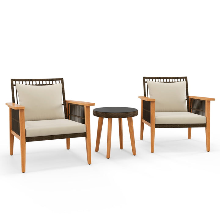 3 Piece Patio Furniture Set Wicker Woven Chair Set with Coffee Table-Beige - TidySpaces