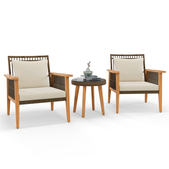 3 Piece Patio Furniture Set Wicker Woven Chair Set with Coffee Table-Beige - TidySpaces