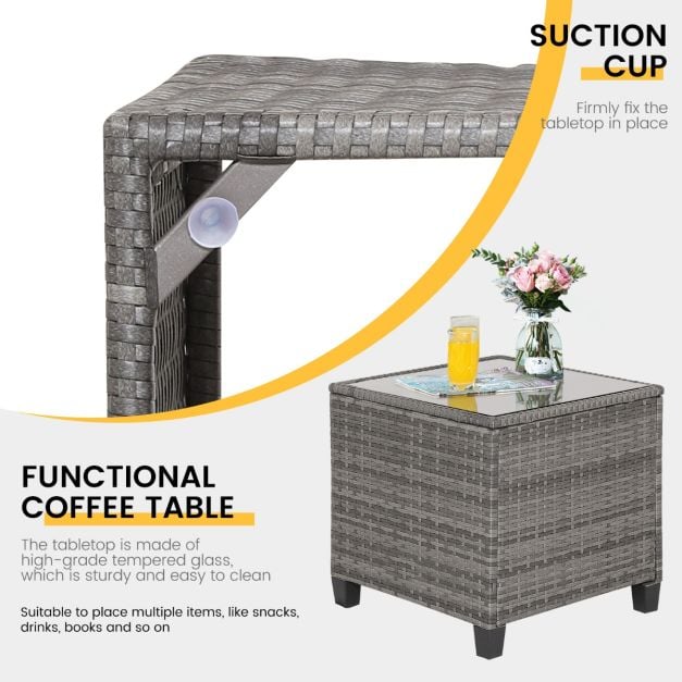 3 Piece Patio Rattan Sofa Set with Solid Tempered Glass Table Top and Heavy-Duty Steel Frame
