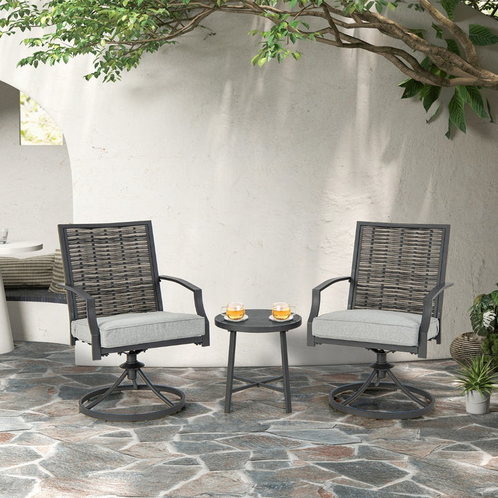 3 Piece Patio Swivel Chair Set with Coffee Table and Soft Seat Cushions