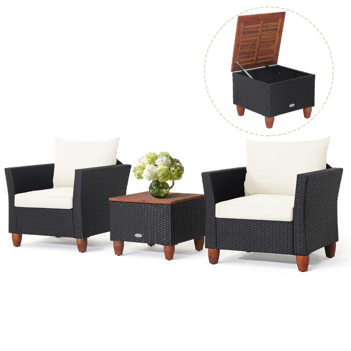3 Pieces Patio Porch Furniture Set with Cushions and Storage Table - TidySpaces