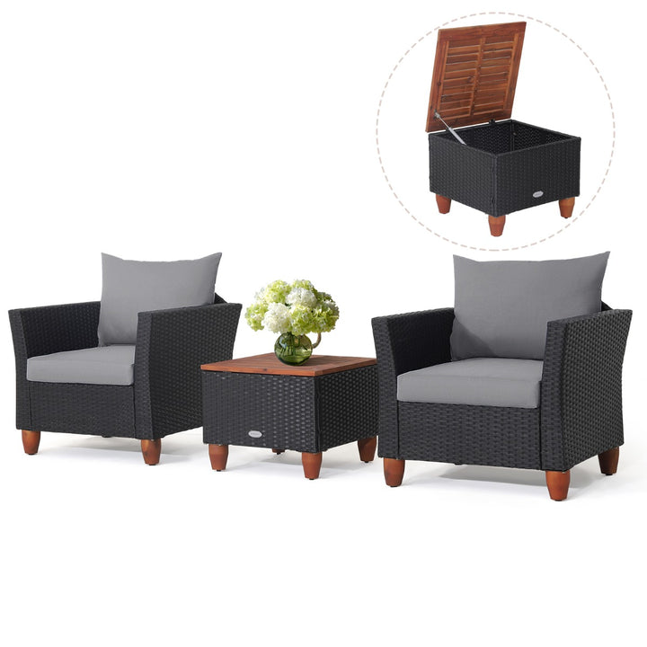3 Pieces Patio Porch Furniture Set with Cushions and Storage Table - TidySpaces